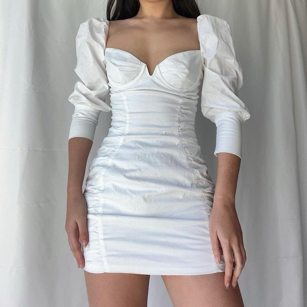 Oh Polly white puff sleeve bodycon dress